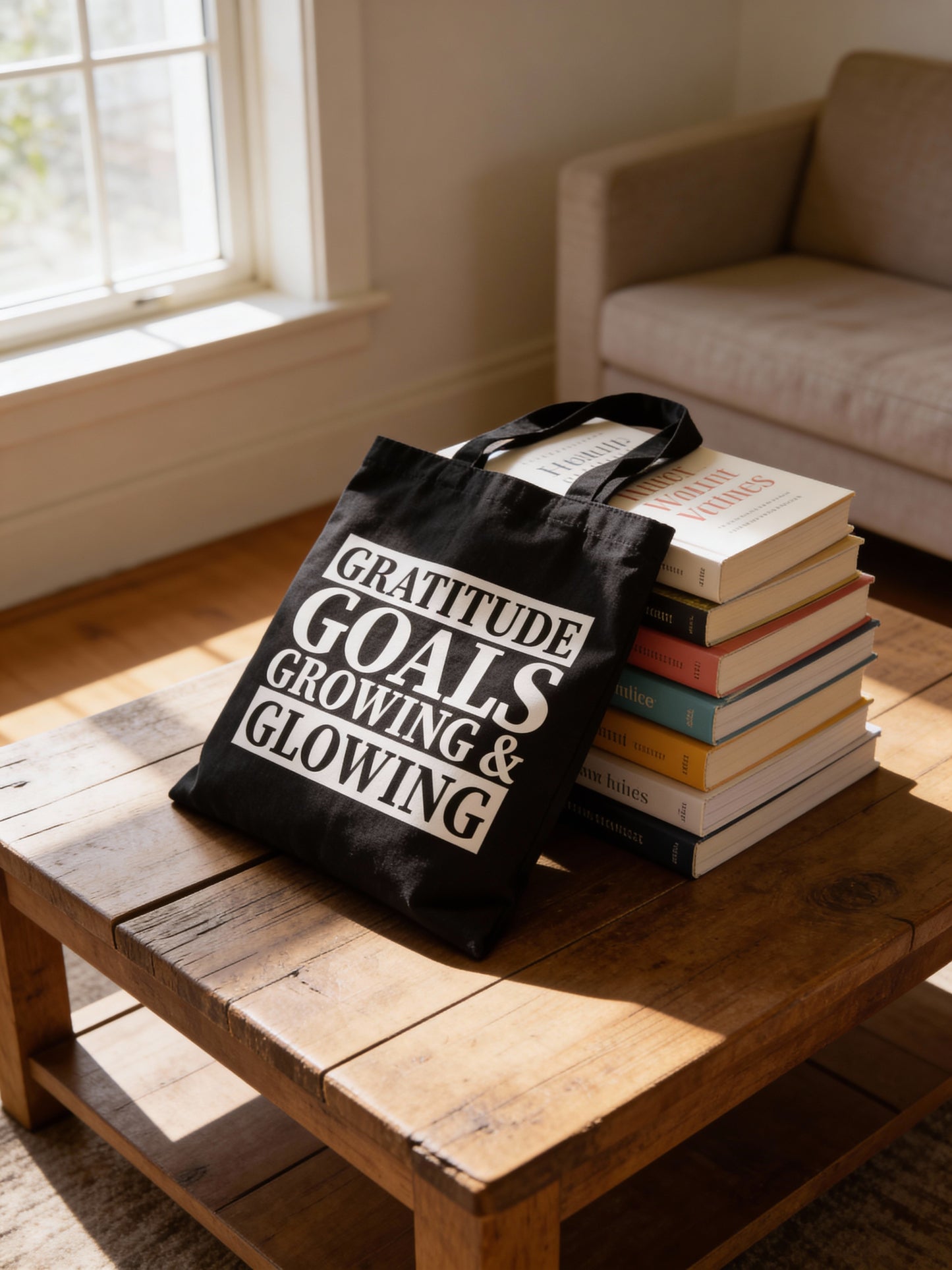 Gratitude, Goals, Glowing & Growing — Canvas Shoulder Tote